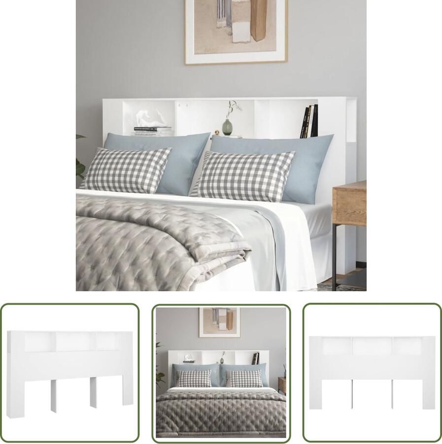 The Living Store Hoofdbordkast Wit 180 x 18.5 x 104.5 cm Bewerkt hout Hoofd Bordkast Hoofdbord Bedkap Houten Hoofdbord Slaapkamerdecoratie