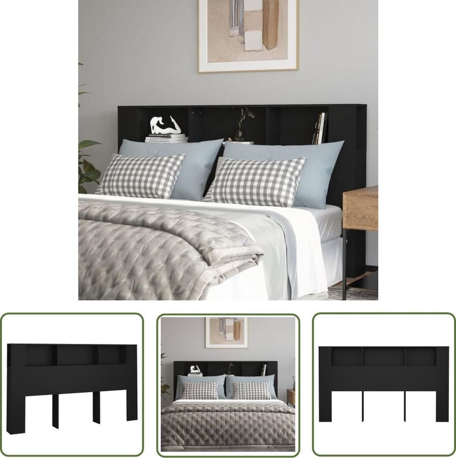 The Living Store Hoofdbordkast Bewerkt hout 180 x 18.5 x 104.5 cm Zwart Hoofd Bordkast Hoofdbord Slaapkamermeubel Houten Hoofdbord Zwarte Hoofdbordkast