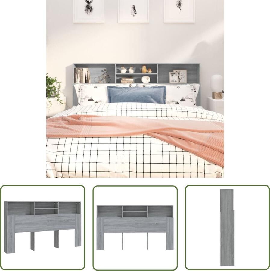 The Living Store Hoofdbordkast Wandhoofdbordkast 180x19x103.5 cm Grijs Sonoma Eiken Hoofd Bordkast Hoofdbord Wand Headboard Houten Hoofdbord Slaap Kamer Meubels