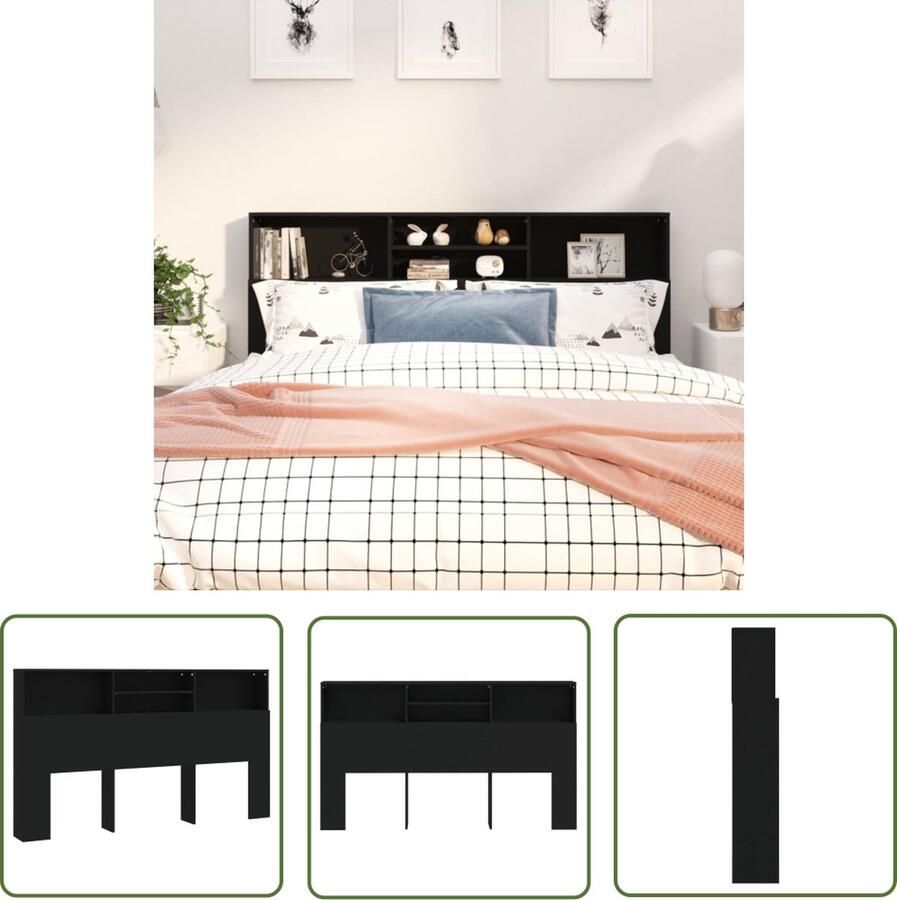 The Living Store Hoofdbordkast Wandhoofdbordkast zwart 180 x 19 x 103.5 cm bewerkt hout Hoofd Bordkast Hoofdbord Wandhoofdbordkast Houten Hoofdbord Slaapkamers Meubels