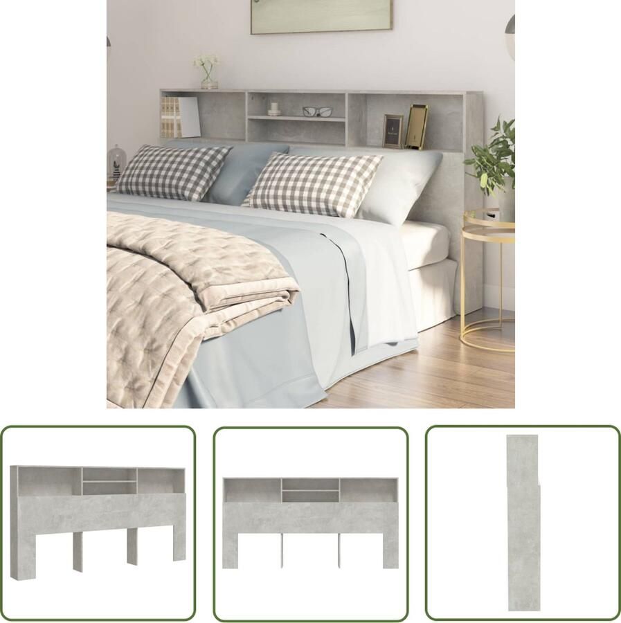 The Living Store Hoofdbordkast Betongrijs 200 x 19 x 103.5 cm Stevig frame Hoofd Bordkast Hoofdbord Bedbanket Slaapkamerdecoratie Houten Headboard