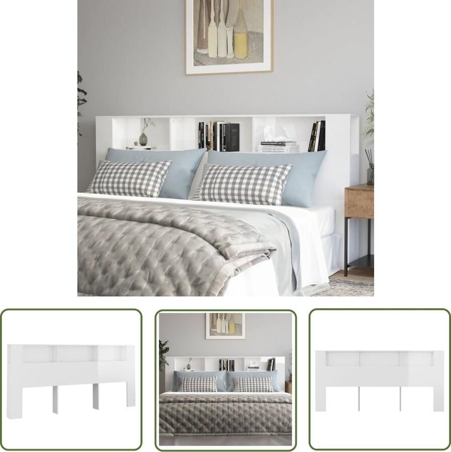 The Living Store Hoofdbordkast Hoogglans wit 220 x 18.5 x 104.5 cm Bewerkt hout Hoofd Bordkast Hoofdbord Bedbanket Slaap Kamermeubel Houten Hoofdbord