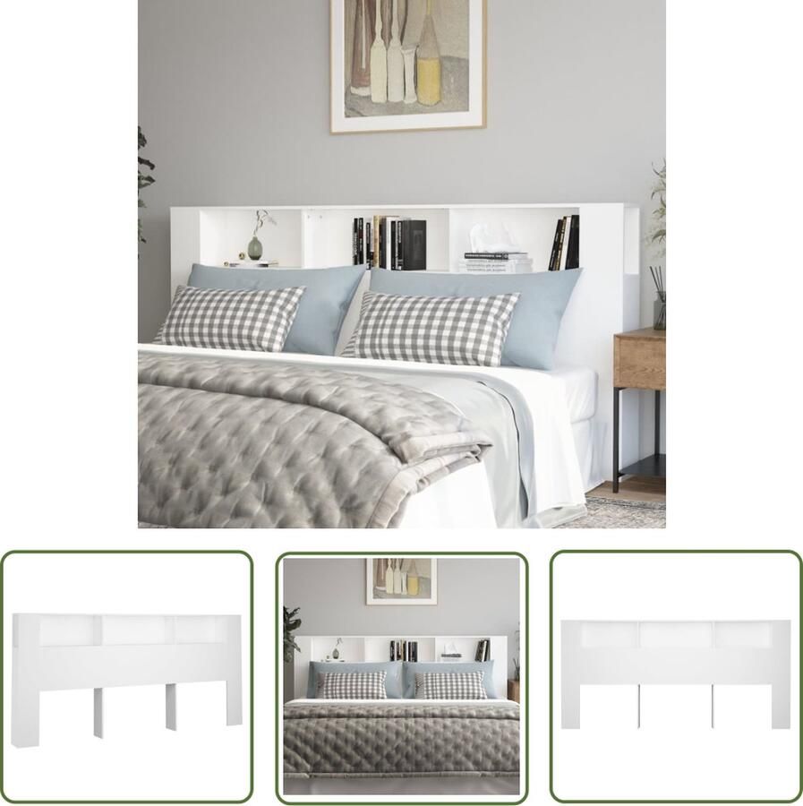 The Living Store Hoofdbordkast Wit 220 x 18.5 x 104.5 cm Bewerkt hout Hoofd Bordkast Hoofdbord Hoofdeindekast Slaap Kamer Slaapkamermeubel