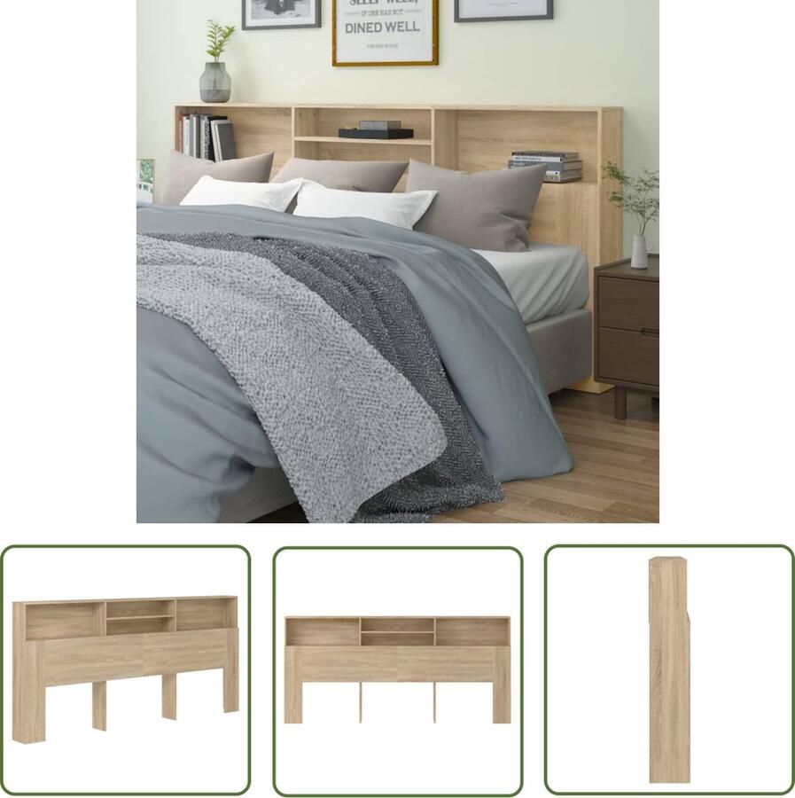 The Living Store Hoofdbordkast Sonoma Eiken 220 x 19 x 103.5 cm Stevig Extra opbergruimte Hoofd Bordkast Hoofdbord Headboard Slaap Kamer Bedroom Furniture