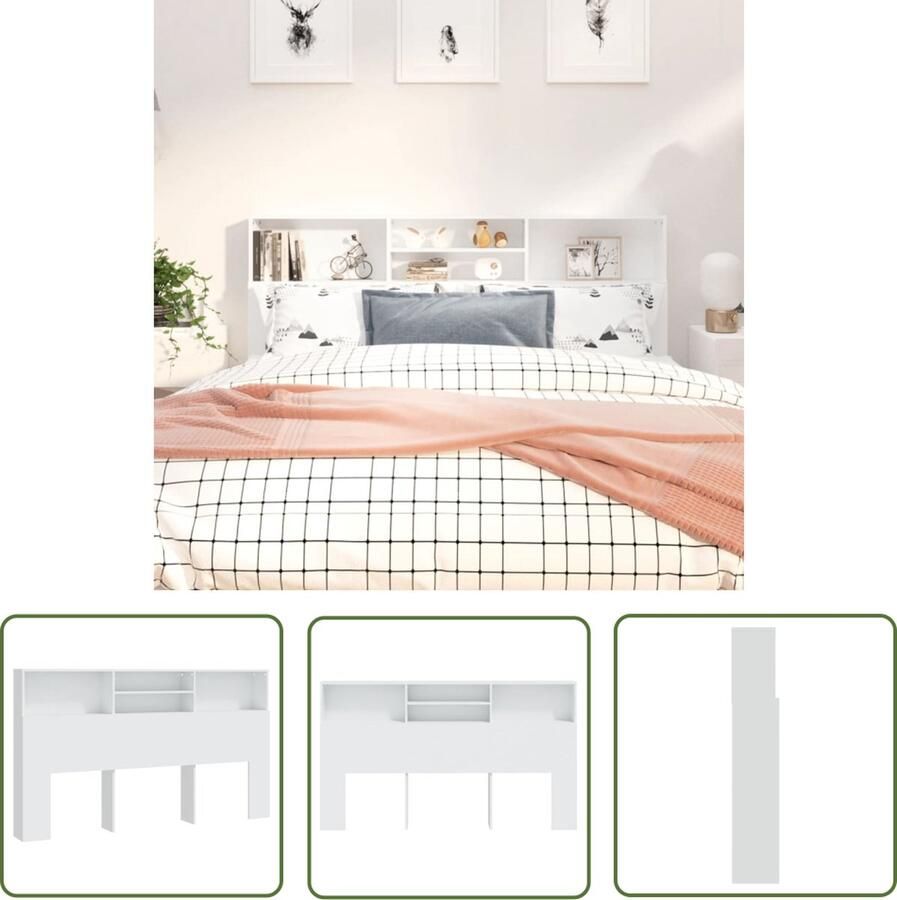 The Living Store Wandhoofdbordkast 180 x 19 x 103.5 cm wit bewerkt hout Hoofdboardkast Hoofdbord Wandmontage Houten Meubels Slaapkamerdecoratie