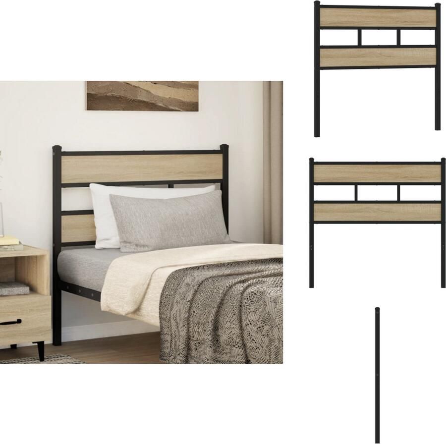 VidaXL Hoofdbord Hoofdborden Bed Hoofdbord Bedhoofdbord Hoofdbord 107 cm ijzer en bewerkt hout sonoma eikenkleurig