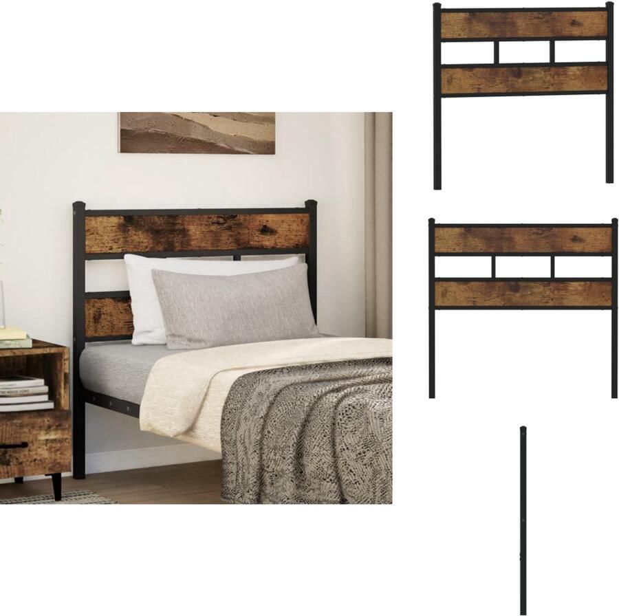 VidaXL Hoofdbord Hoofdborden Bed Hoofdbord Bedhoofdbord Hoofdbord 107 cm ijzer en bewerkt hout gerookt eikenkleurig