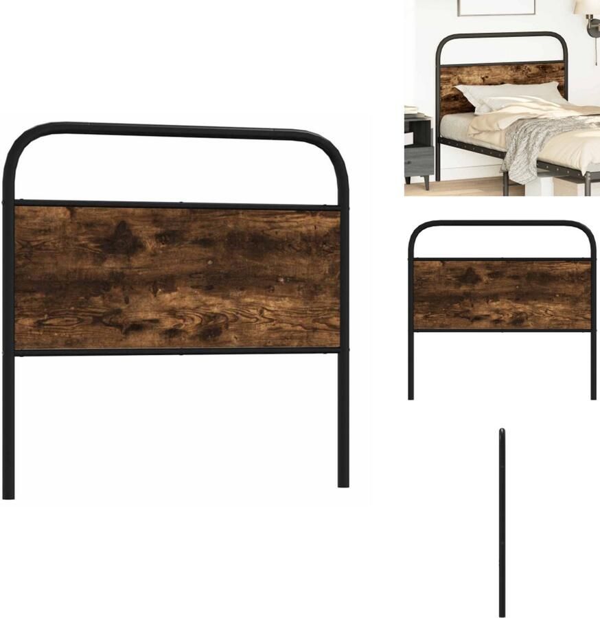 VidaXL Hoofdbord Hoofdborden Bed Hoofdbord Bedhoofdbord Hoofdbord 107 cm staal en bewerkt hout gerookt eikenkleurig