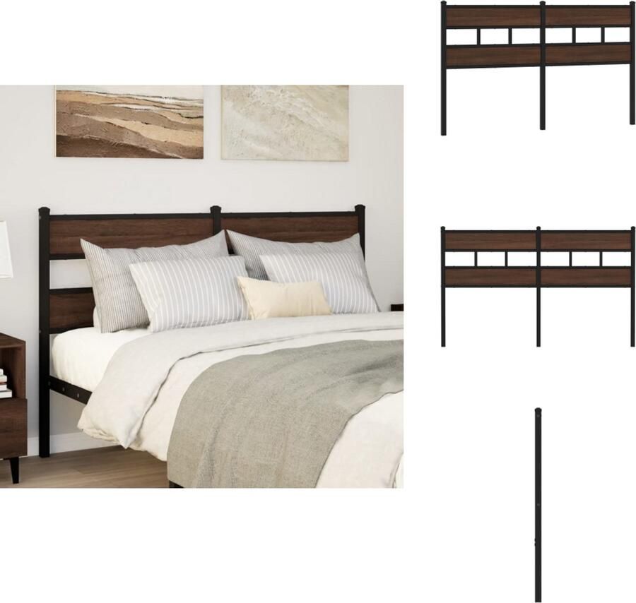 VidaXL Hoofdbord Hoofdborden Bed Hoofdbord Bedhoofdbord Hoofdbord 160 cm bewerkt hout en staal bruin eikenkleurig - Foto 2