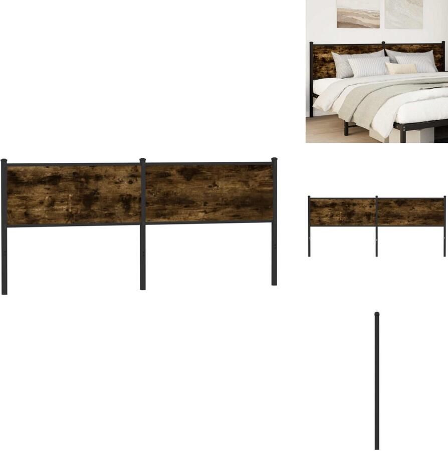 VidaXL Hoofdbord Hoofdborden Bed Hoofdbord Bedhoofdbord Hoofdbord 190 cm bewerkt hout en staal gerookt eikenkleurig