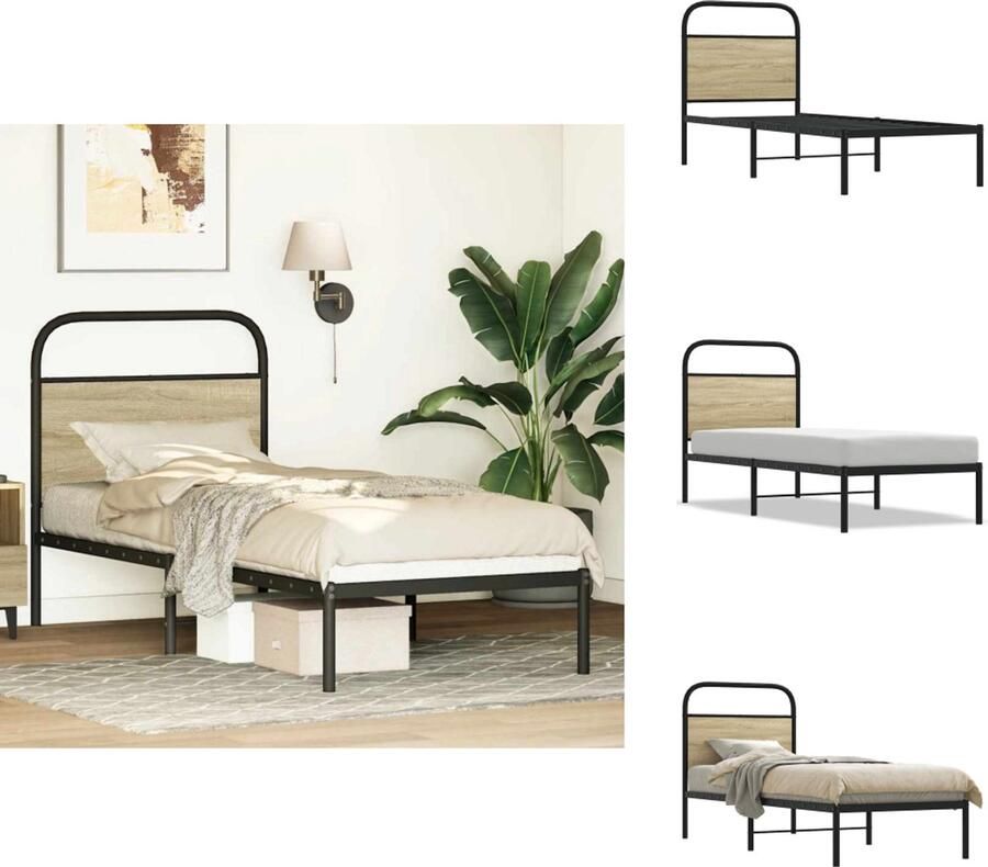 VidaXL Hoofdbord Hoofdborden Bed Hoofdbord Bedhoofdbord Hoofdbord 75 cm staal en bewerkt hout sonoma eikenkleurig