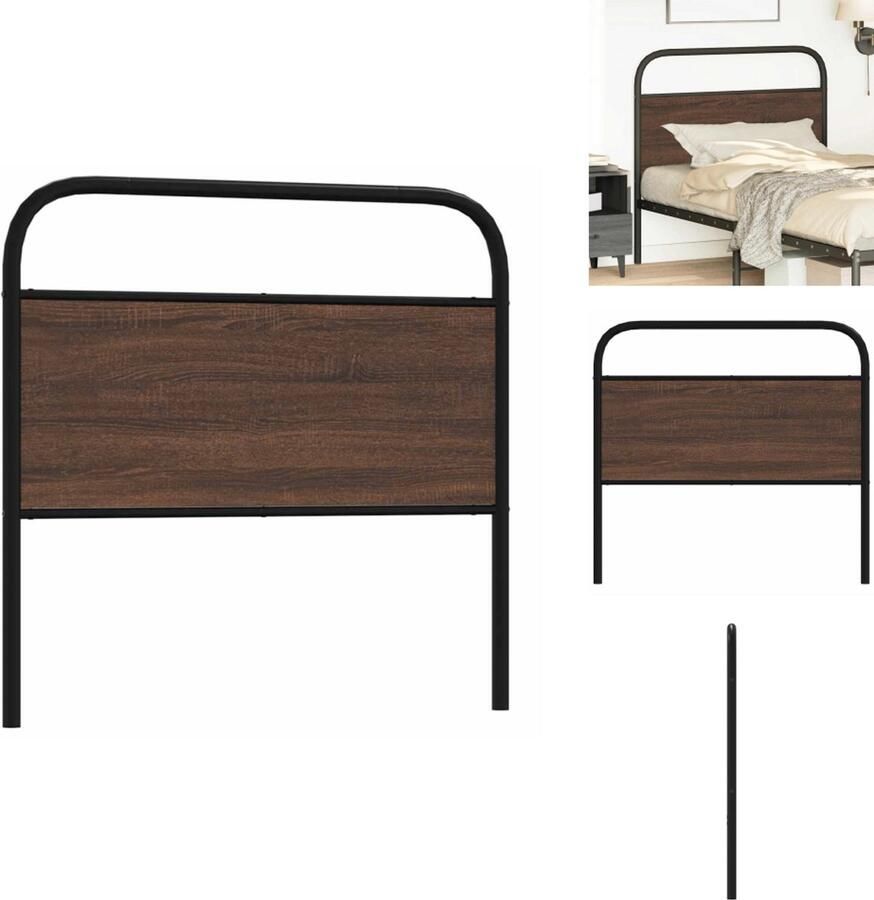 VidaXL Hoofdbord Hoofdborden Bed Hoofdbord Bedhoofdbord Hoofdbord 90 cm bewerkt hout en staal bruin eikenkleurig - Foto 2