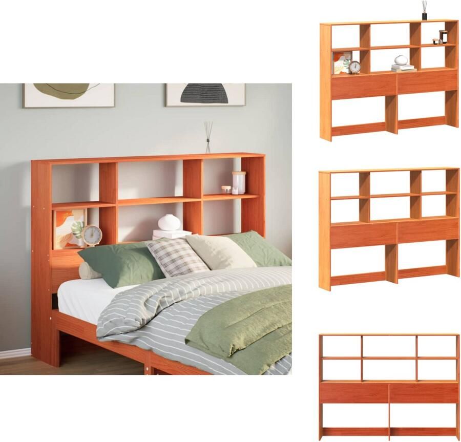 VidaXL Hoofdbord Hoofdborden Bed Hoofdbord Bedhoofdbord Hoofdbord met opbergruimte 120 cm massief grenenhout wasbruin - Foto 2