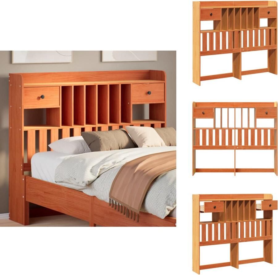 VidaXL Hoofdbord Hoofdborden Bed Hoofdbord Bedhoofdbord Hoofdbord met opbergruimte 120 cm massief grenenhout wasbruin