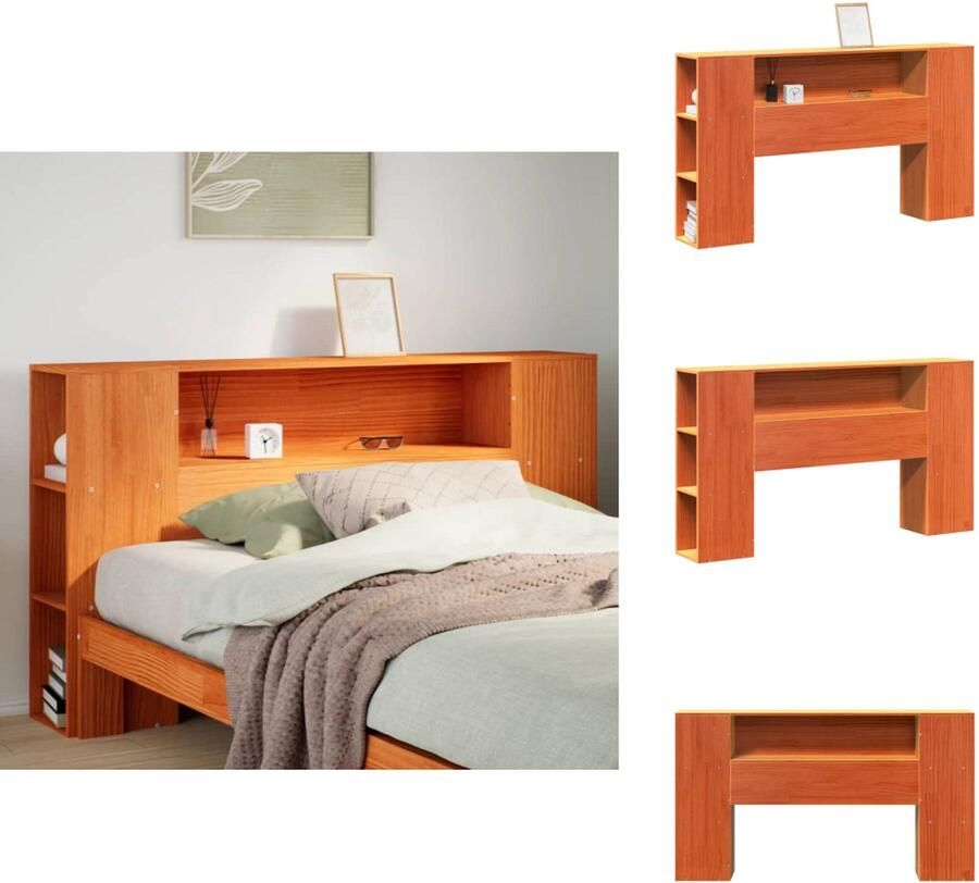 VidaXL Hoofdbord Hoofdborden Bed Hoofdbord Bedhoofdbord Hoofdbord met opbergruimte 120 cm massief grenenhout wasbruin