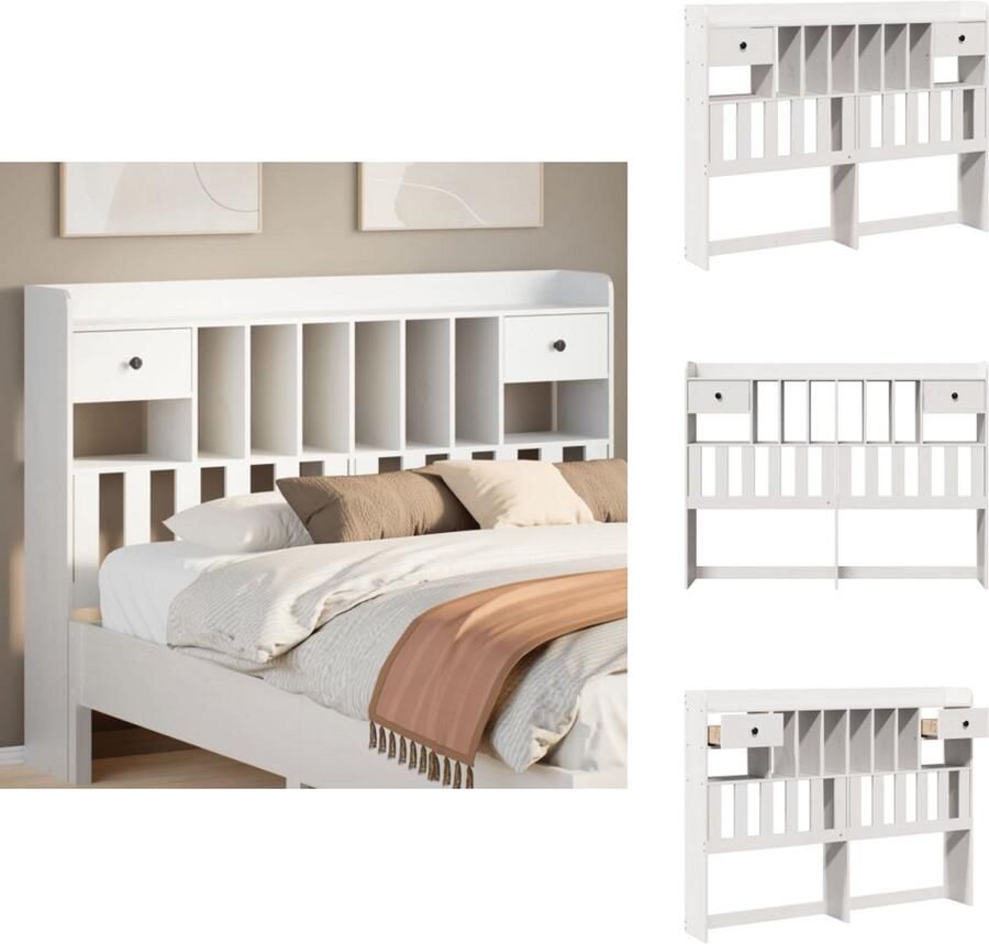 VidaXL Hoofdbord Hoofdborden Bed Hoofdbord Bedhoofdbord Hoofdbord met opbergruimte 140 cm massief grenenhout wit