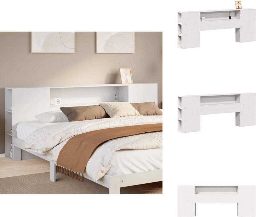 VidaXL Hoofdbord Hoofdborden Bed Hoofdbord Bedhoofdbord Hoofdbord met opbergruimte 200 cm massief grenenhout wit - Foto 3