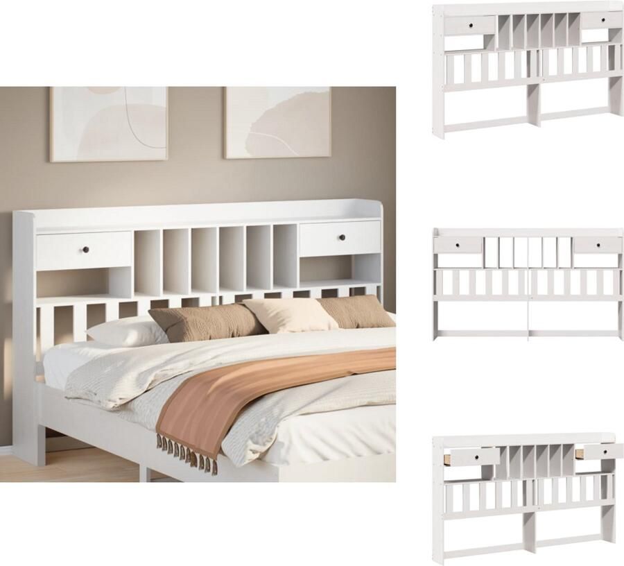 VidaXL Hoofdbord Hoofdborden Bed Hoofdbord Bedhoofdbord Hoofdbord met opbergruimte 200 cm massief grenenhout wit