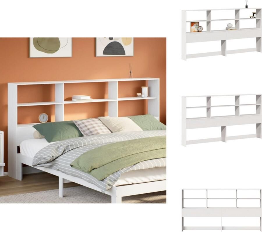 VidaXL Hoofdbord Hoofdborden Bed Hoofdbord Bedhoofdbord Hoofdbord met opbergruimte 200 cm massief grenenhout wit - Foto 2