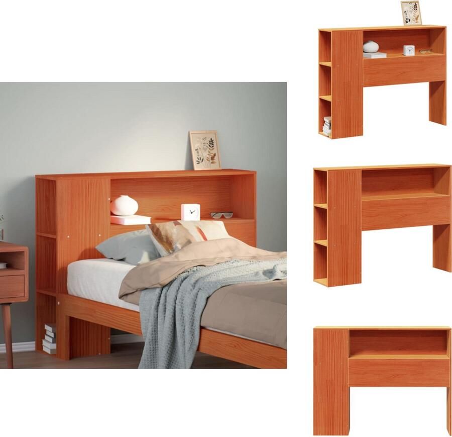 VidaXL Hoofdbord Hoofdborden Bed Hoofdbord Bedhoofdbord Hoofdbord met opbergruimte 90 cm massief grenenhout wasbruin