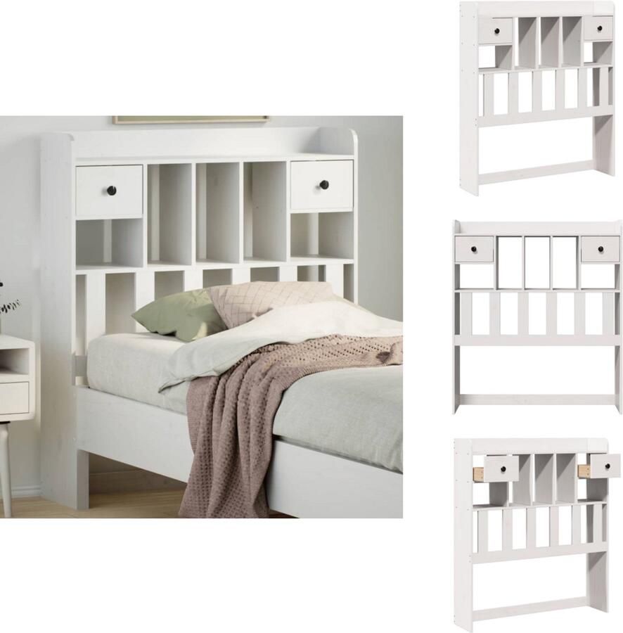 VidaXL Hoofdbord Hoofdborden Bed Hoofdbord Bedhoofdbord Hoofdbord met opbergruimte 90 cm massief grenenhout wit