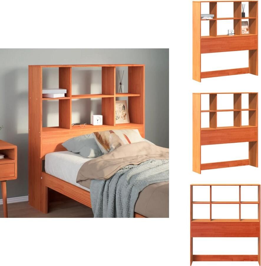 VidaXL Hoofdbord Hoofdborden Bed Hoofdbord Bedhoofdbord Hoofdbord met opbergruimte 90 cm massief grenenhout wasbruin - Foto 2