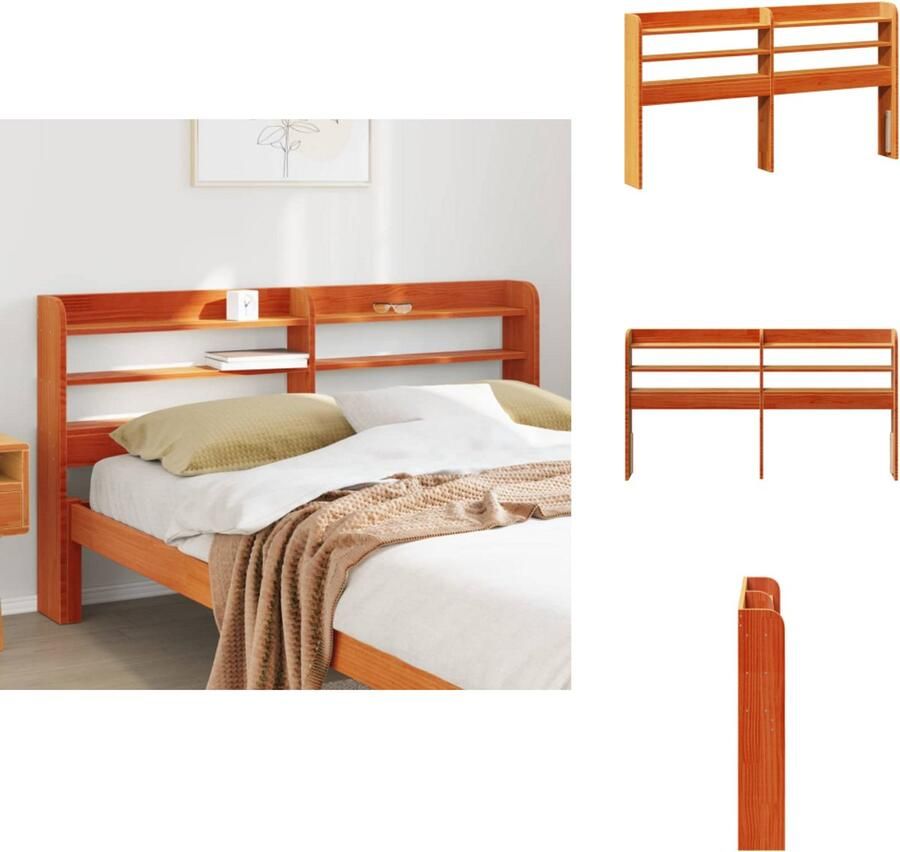 VidaXL Hoofdbord Hoofdborden Bed Hoofdbord Bedhoofdbord Hoofdbord met schappen 160 cm massief grenenhout wasbruin - Foto 2