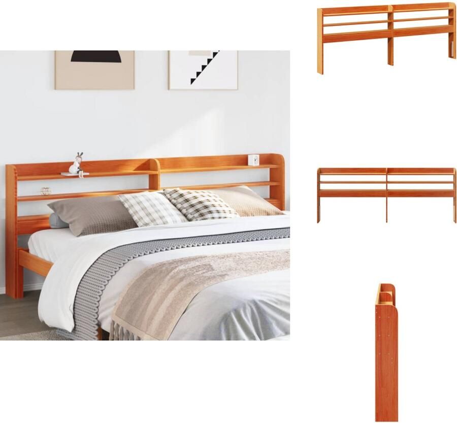 VidaXL Hoofdbord Hoofdborden Bed Hoofdbord Bedhoofdbord Hoofdbord met schappen 180 cm massief grenenhout wasbruin