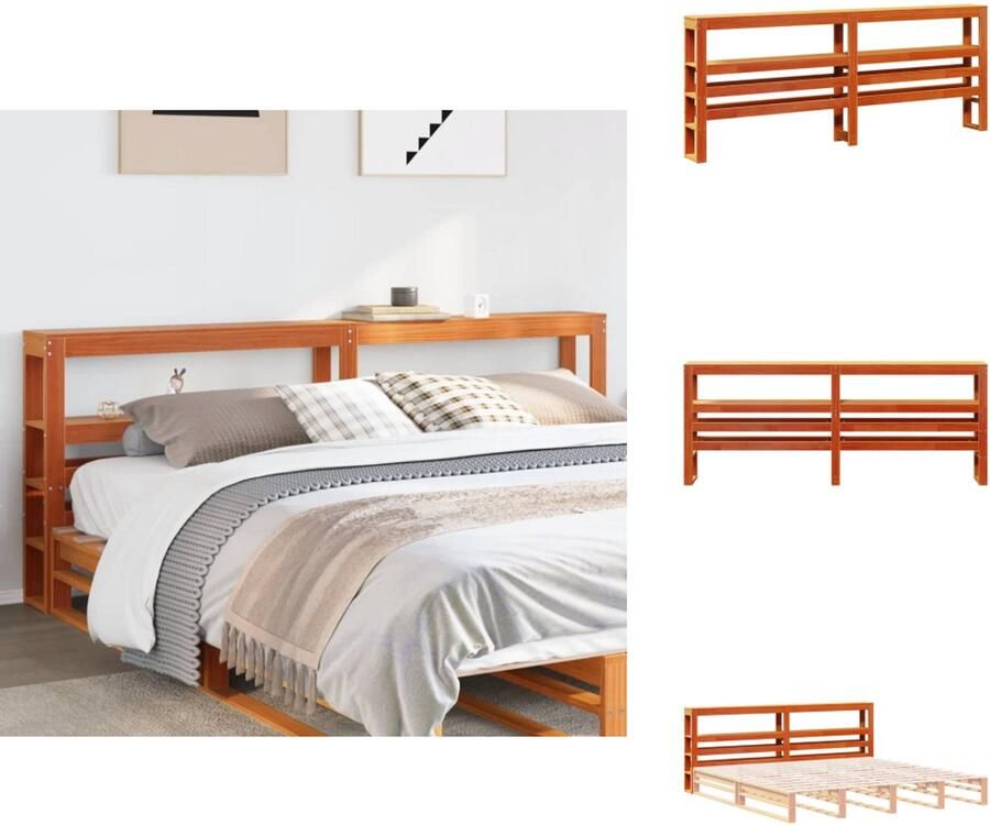 VidaXL Hoofdbord Hoofdborden Bed Hoofdbord Bedhoofdbord Hoofdbord met schappen 180 cm massief grenenhout wasbruin - Foto 2