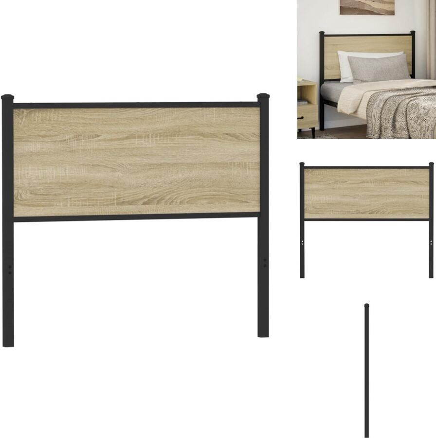 VidaXL Hoofdbord Hoofdborden Bedhoofdbord Hoofdbord Bed Hoofdbord 107 cm bewerkt hout en staal sonoma eikenkleurig