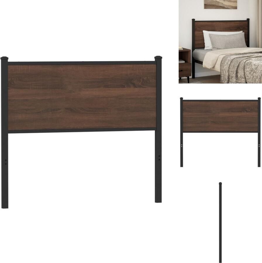 VidaXL Hoofdbord Hoofdborden Bedhoofdbord Hoofdbord Bed Hoofdbord 107 cm bewerkt hout en staal bruin eikenkleurig
