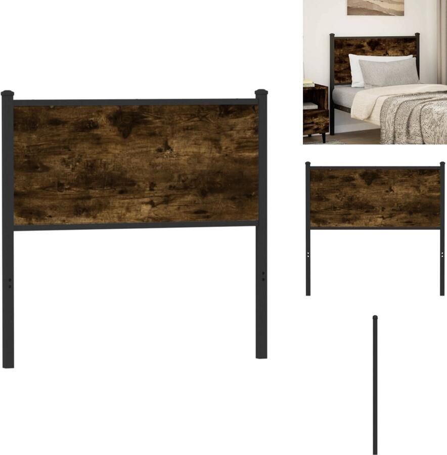 VidaXL Hoofdbord Hoofdborden Bedhoofdbord Hoofdbord Bed Hoofdbord 75 cm bewerkt hout en staal gerookt eikenkleurig