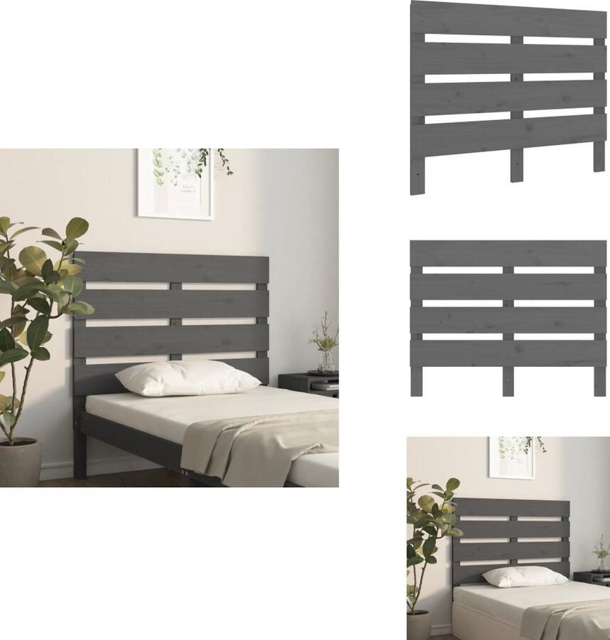 VidaXL Hoofdbord Hoofdborden Hoofdeinde Houten Hoofdbord 100x3x80 cm massief grenenhout grijs