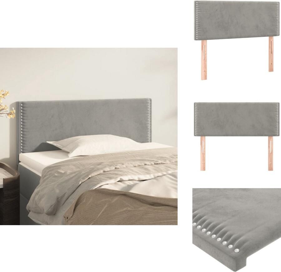 VidaXL Klassiek Hoofdbord Lichtgrijs 100 x 5 x 78 88 cm Zacht fluweel Stevige poten Verstelbare hoogte Bedonderdeel