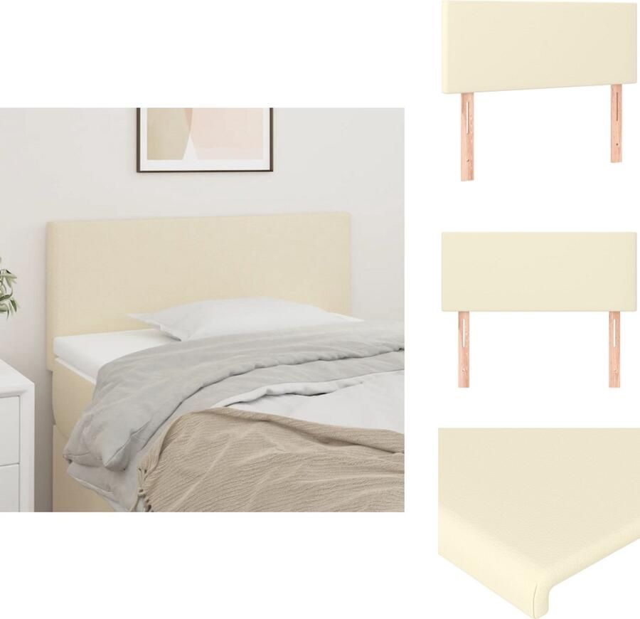 VidaXL Hoofdbord Hoofdborden Hoofdeinde Houten Hoofdbord -Hoofdbord-100x5x78 88-cm-kunstleer-crèmekleurig - Foto 2