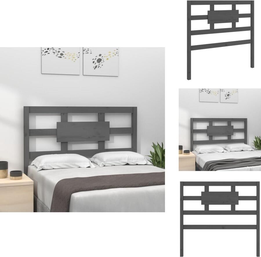 VidaXL Hoofdbord Hoofdborden Hoofdeinde Houten Hoofdbord 95-5x4x100 cm massief grenenhout grijs - Foto 2