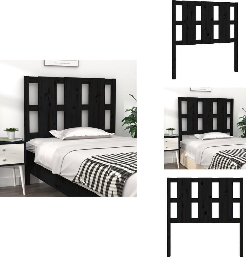 VidaXL Hoofdbord Hoofdborden Hoofdeinde Houten Hoofdbord 105 5x4x100 cm massief grenenhout zwart - Foto 2