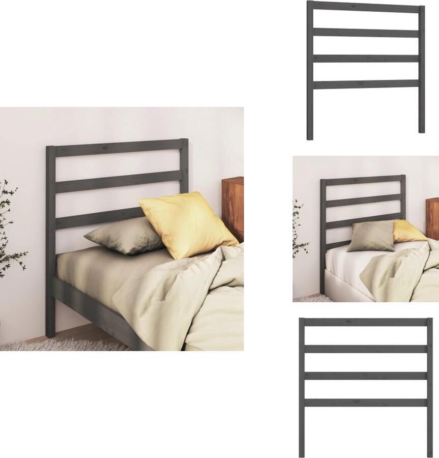 VidaXL Houten Hoofdeinde Hoofdbord zonder hoofdeinde 106 x 4 x 100 cm Grijs Massief grenenhout Bedonderdeel - Foto 6