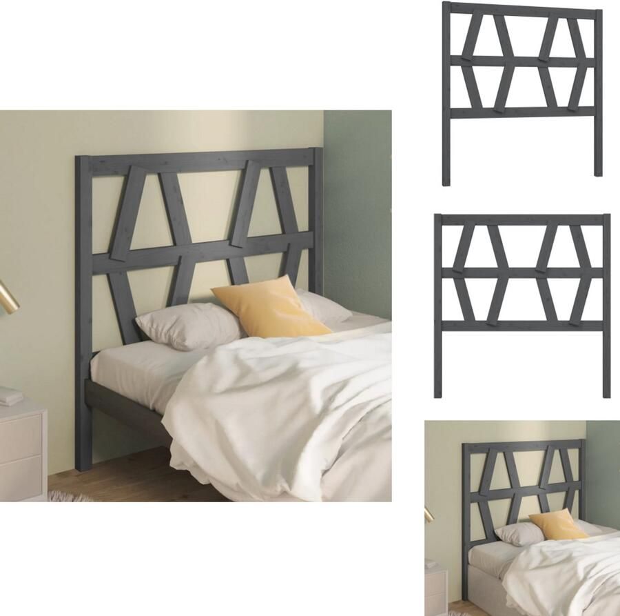 VidaXL Houten Hoofdeinde Hoofdbord zonder hoofdeinde 106 x 4 x 100 cm Grijs Massief grenenhout Bedonderdeel - Foto 2