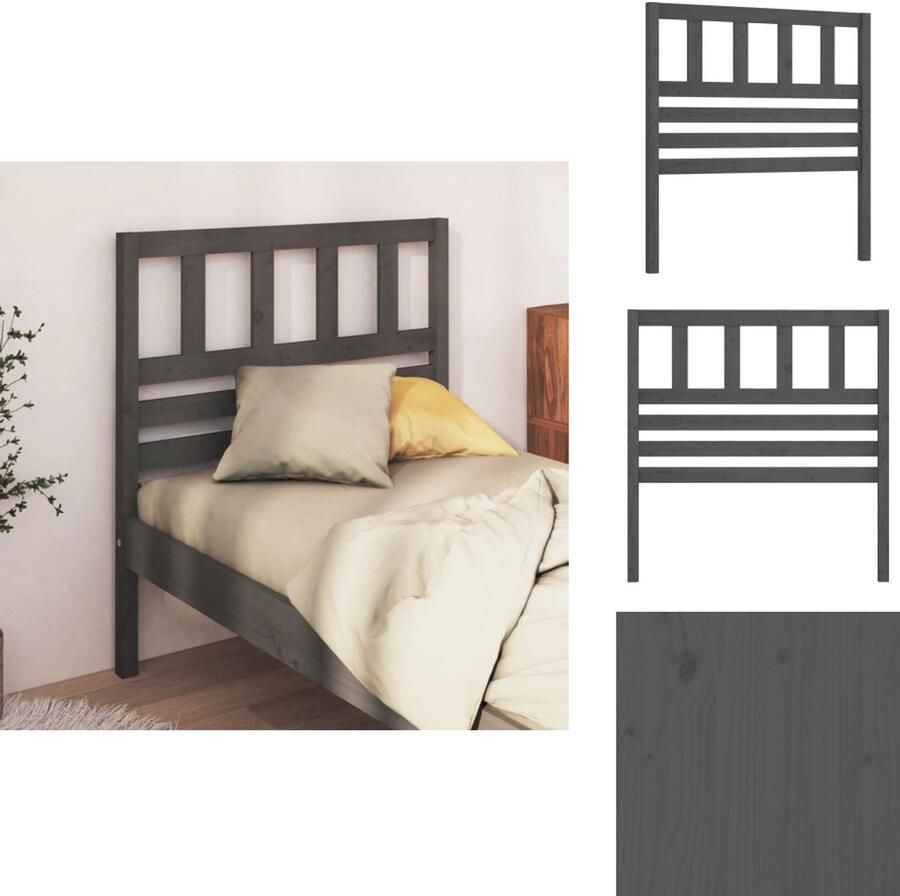 VidaXL Houten Hoofdeinde Hoofdbord zonder hoofdeinde 106 x 4 x 100 cm Grijs Massief grenenhout Bedonderdeel - Foto 1
