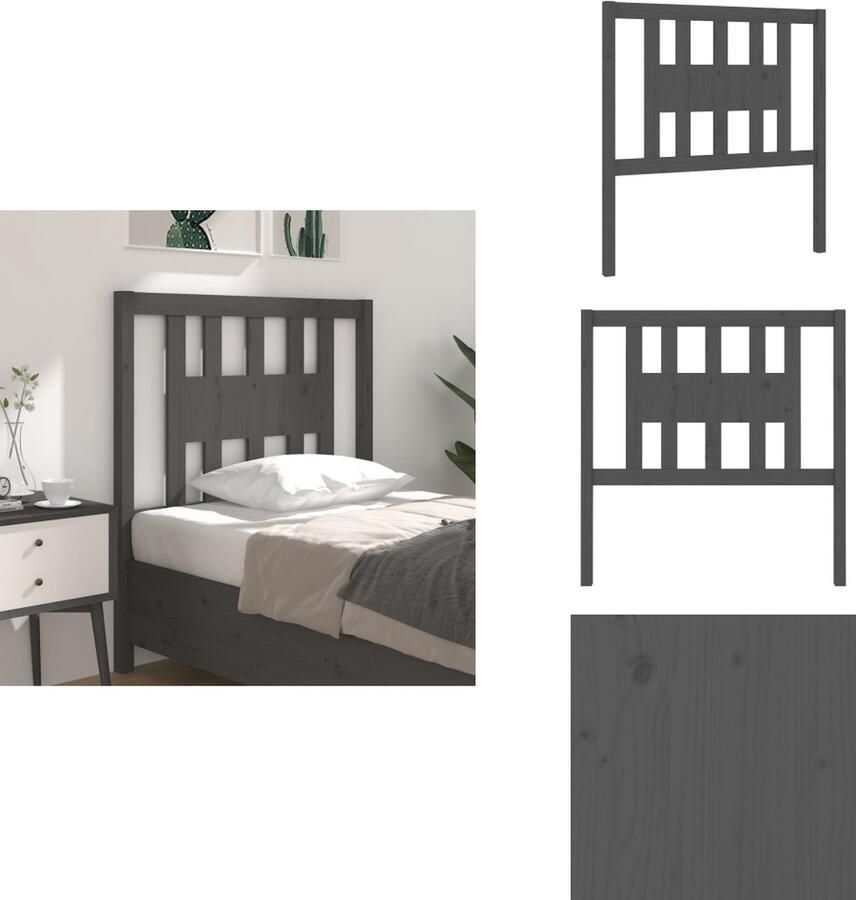 VidaXL Houten Hoofdeinde Hoofdbord zonder hoofdeinde 106 x 4 x 100 cm Grijs Massief grenenhout Bedonderdeel - Foto 7