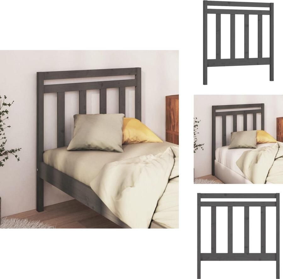 VidaXL Houten Hoofdeinde Hoofdbord zonder hoofdeinde 106 x 4 x 100 cm Grijs Massief grenenhout Bedonderdeel - Foto 3