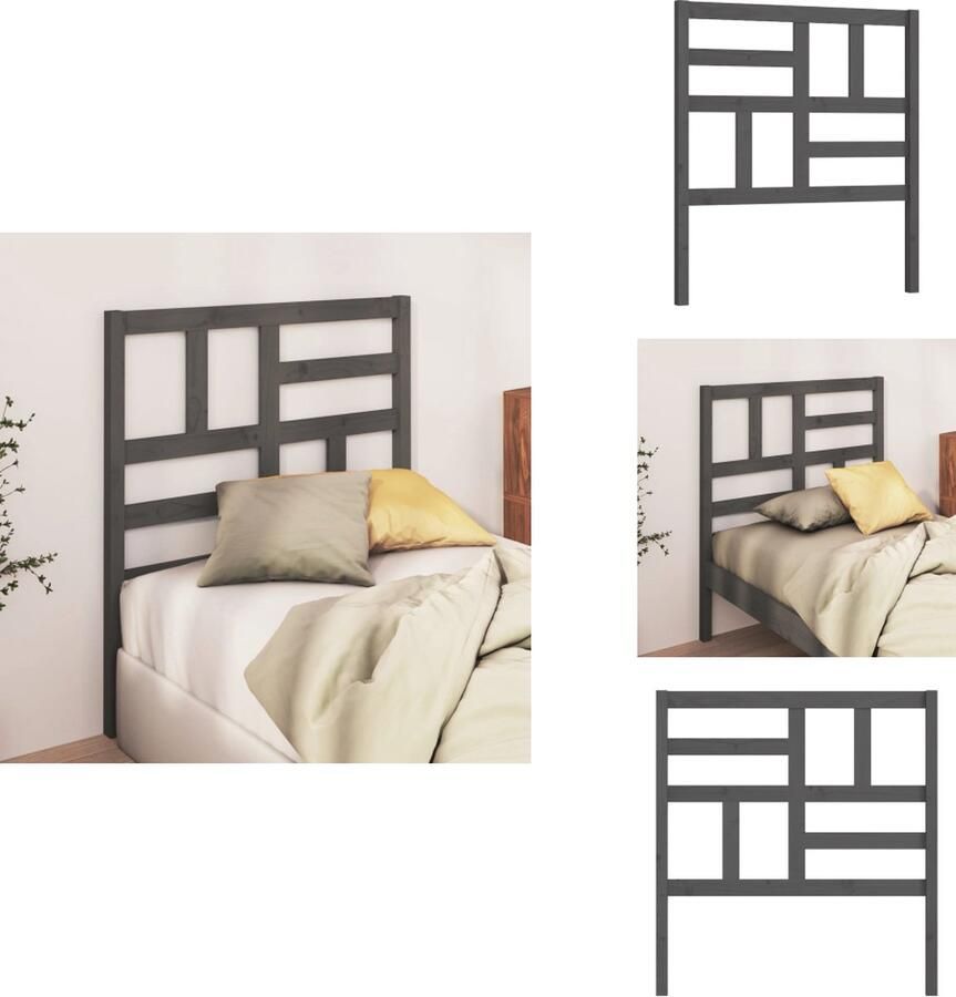 VidaXL Hoofdbord Hoofdborden Hoofdeinde Houten Hoofdbord 106x4x104 cm massief grenenhout grijs