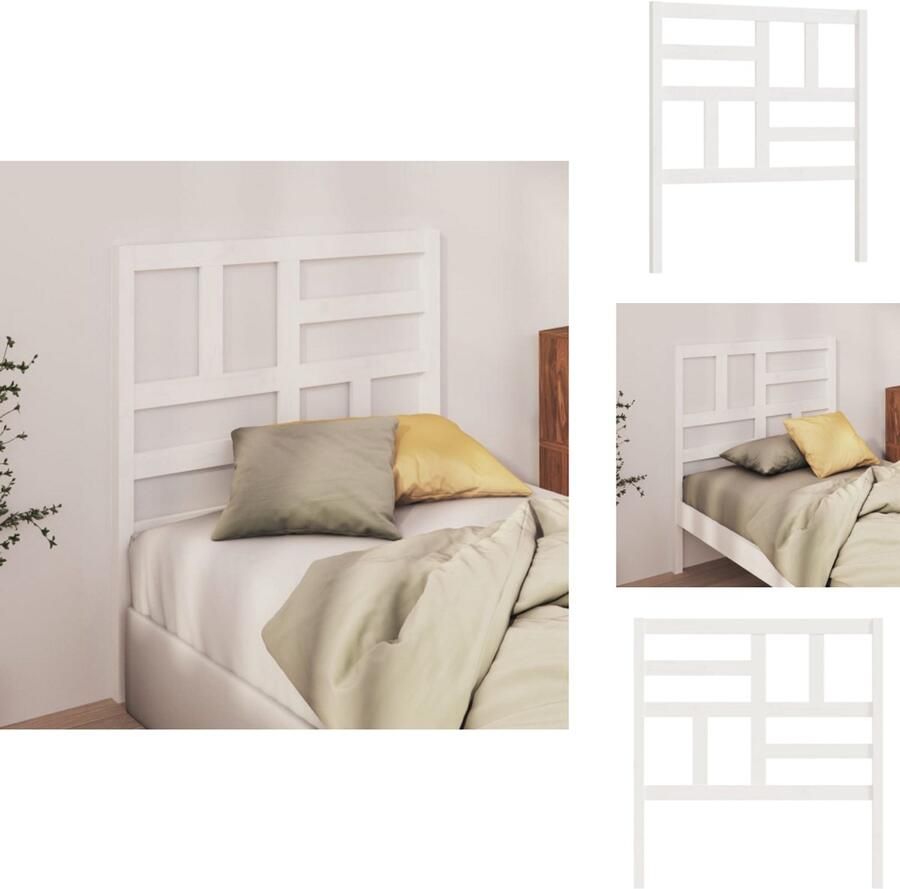 VidaXL Hoofdbord Hoofdborden Hoofdeinde Houten Hoofdbord 106x4x104 cm massief grenenhout wit - Foto 2
