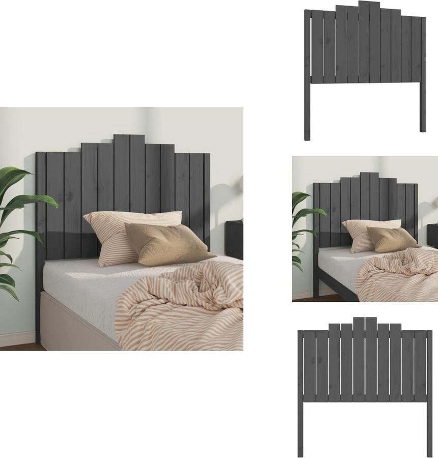 VidaXL Hoofdbord Hoofdborden Hoofdeinde Houten Hoofdbord 106x4x110 cm massief grenenhout grijs