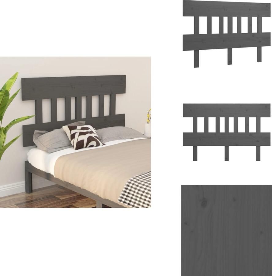 VidaXL Hoofdbord Hoofdborden Hoofdeinde Houten Hoofdbord 123 5x3x81 cm massief grenenhout grijs