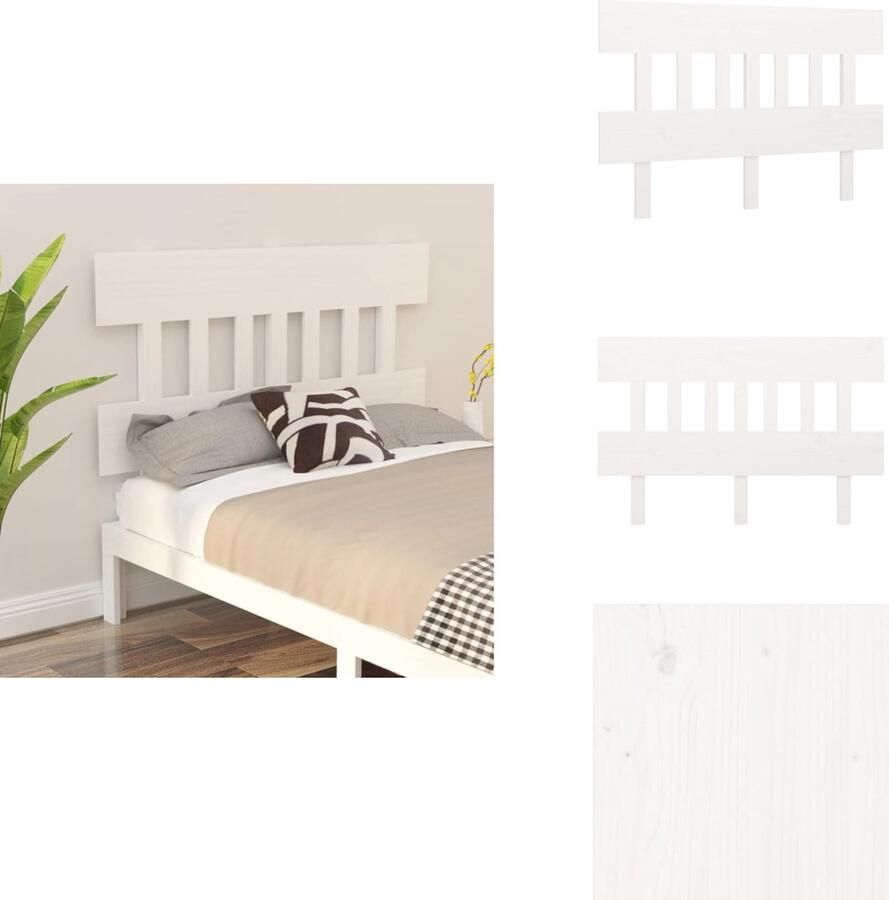 VidaXL Hoofdbord Hoofdborden Hoofdeinde Houten Hoofdbord 123 5x3x81 cm massief grenenhout wit - Foto 2