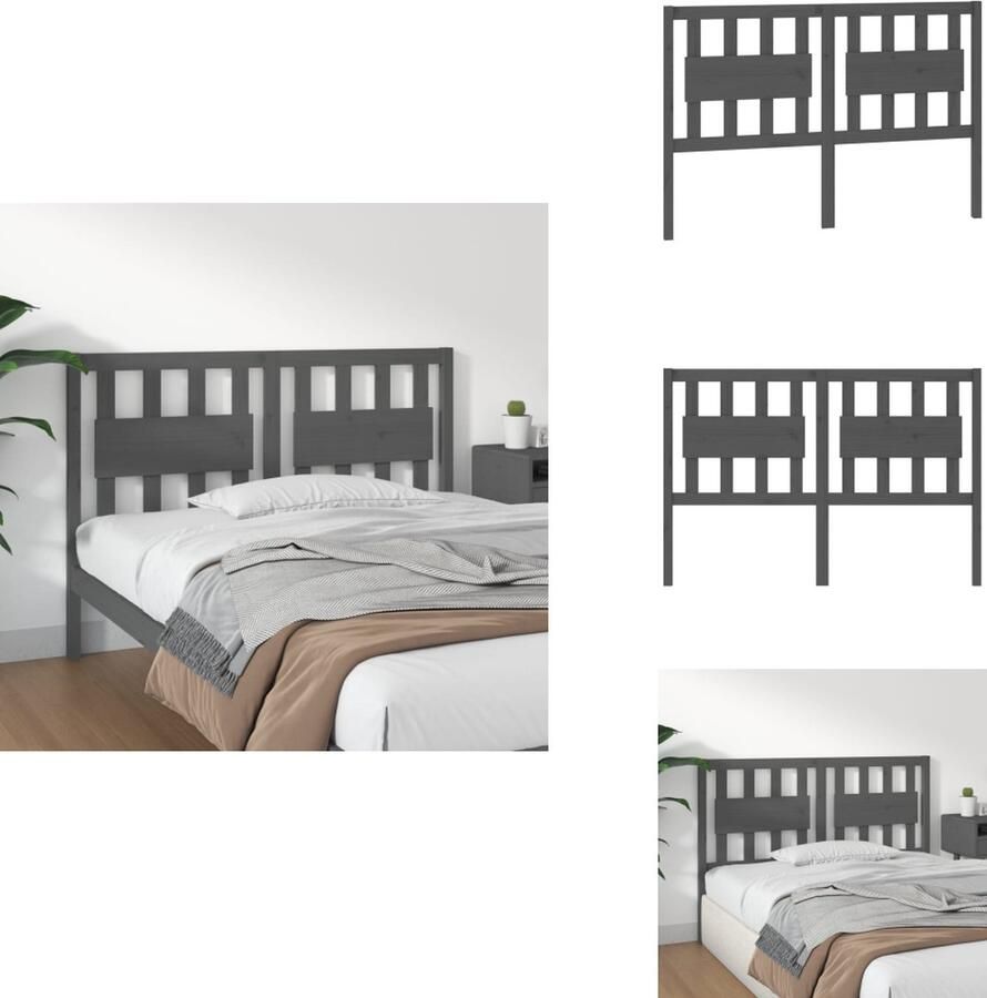 VidaXL Hoofdbord Hoofdborden Hoofdeinde Houten Hoofdbord 125 5x4x100 cm massief grenenhout grijs - Foto 2