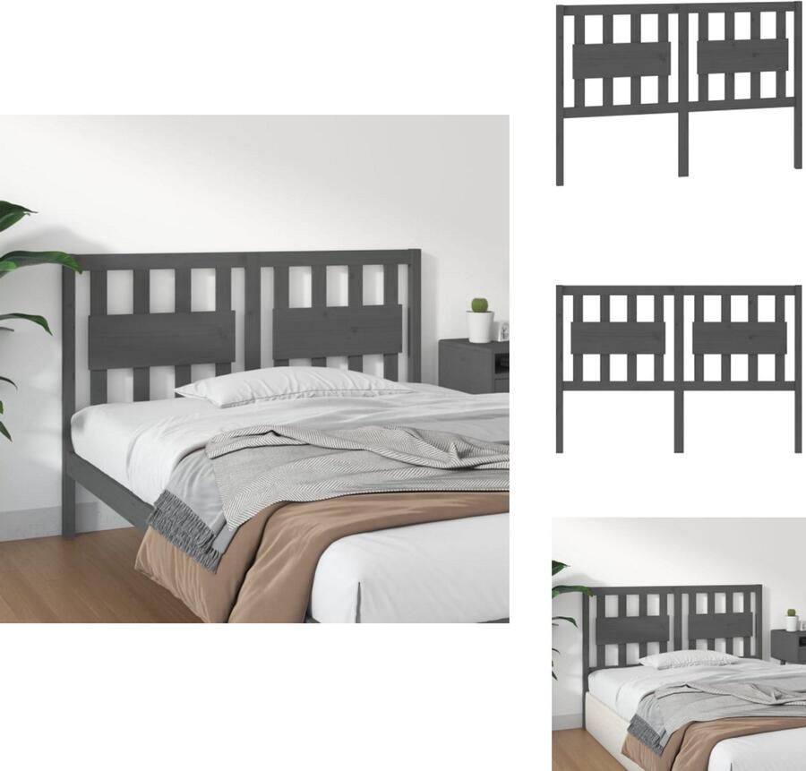 VidaXL Hoofdbord Hoofdborden Hoofdeinde Houten Hoofdbord 125 5x4x100 cm massief grenenhout grijs - Foto 5