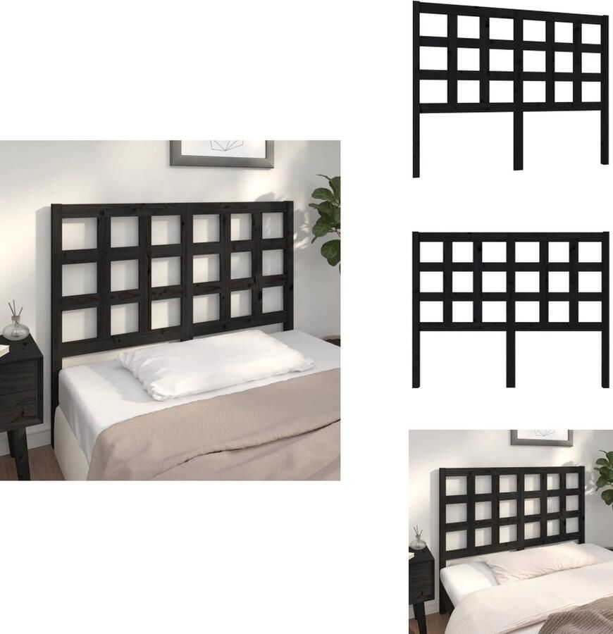 VidaXL Houten Hoofdeinde Trendy Design Hoofdbord Afmetingen- 125.5 x 4 x 100 cm Ken- Massief grenenhout Kleur- Zwart Bedonderdeel
